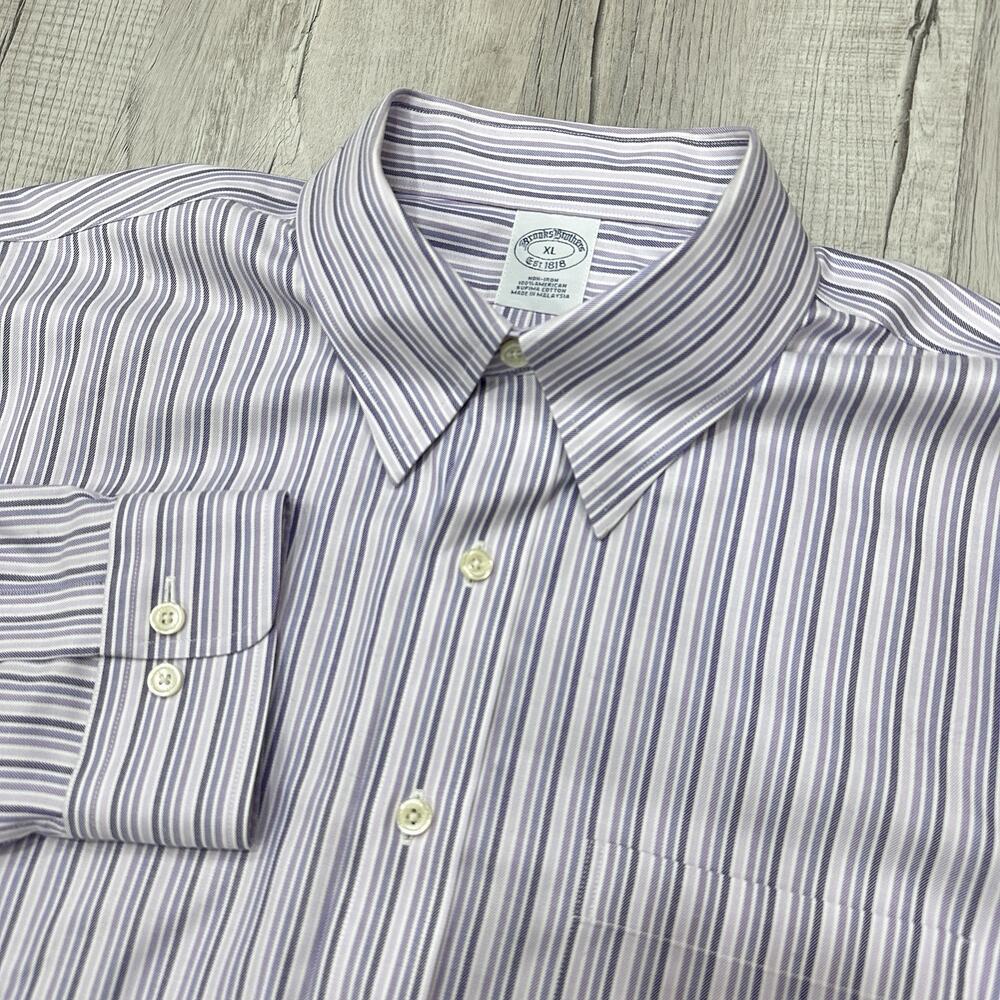 Brooks Brothers Established 1818 Button Down Shirt Mens XL Purple Striped